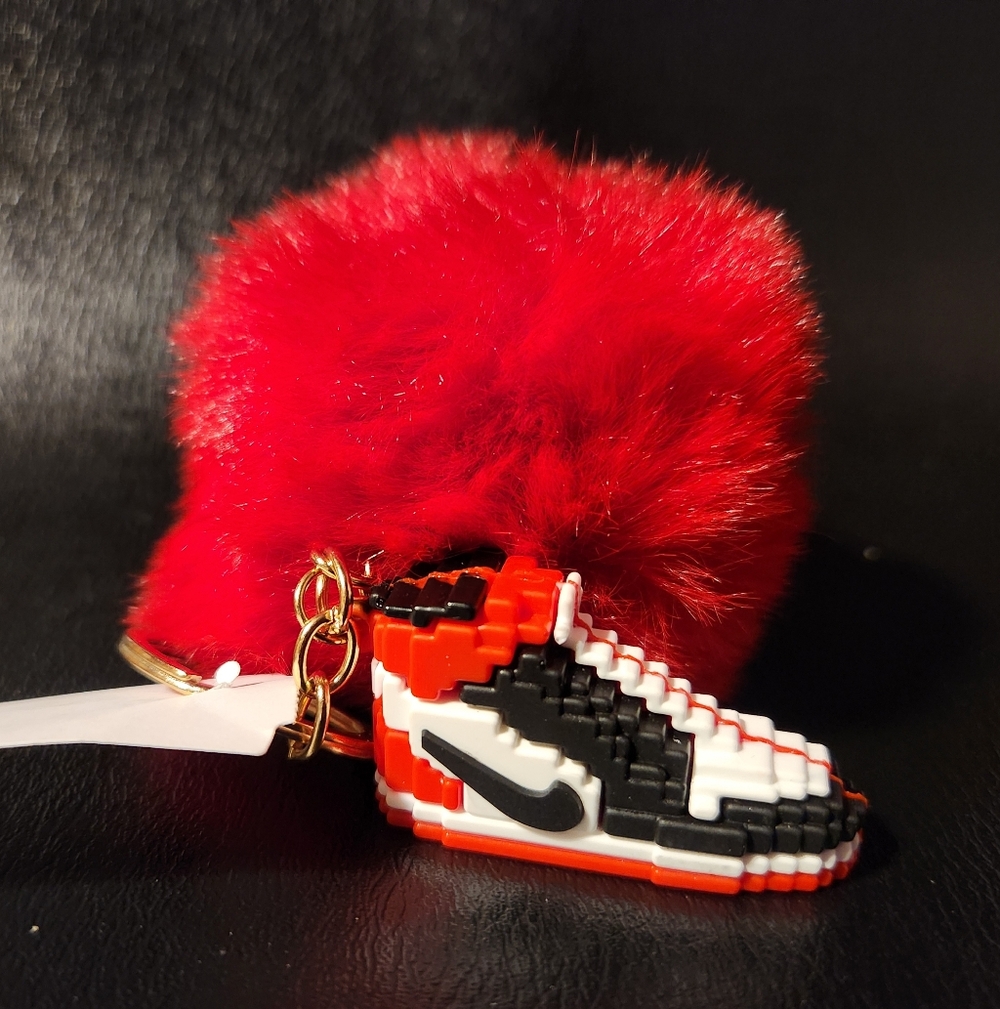 Cute Red and Black Stylish Athletic Shoe Sneaker Pom Pom Keychain NWT